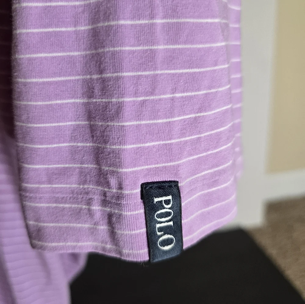 POLO RALPH LAUREN GOLF SHIRT XL LAVENDER WHITE STRIPED LISLE STRETCH COTTON MENS - Picture 6 of 6